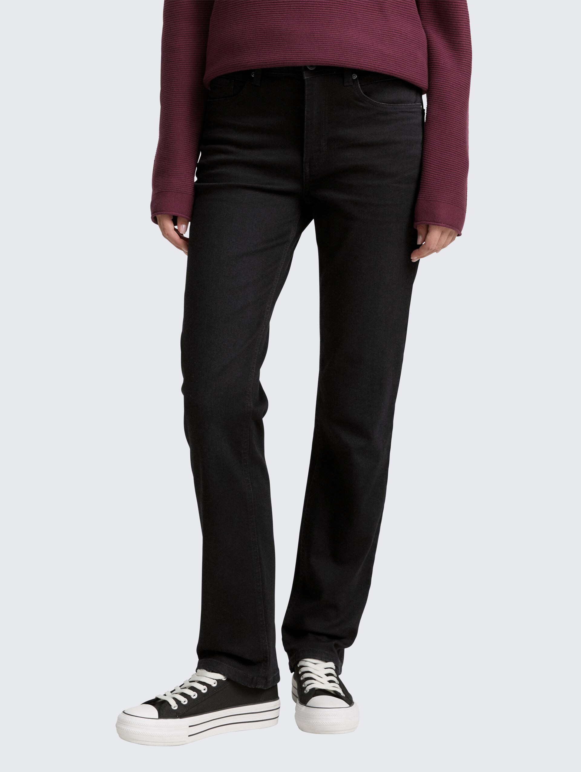 TTELVA STRAIGHT High Waist Jeans - black denim - Ausschnitt Model-Vorderansicht