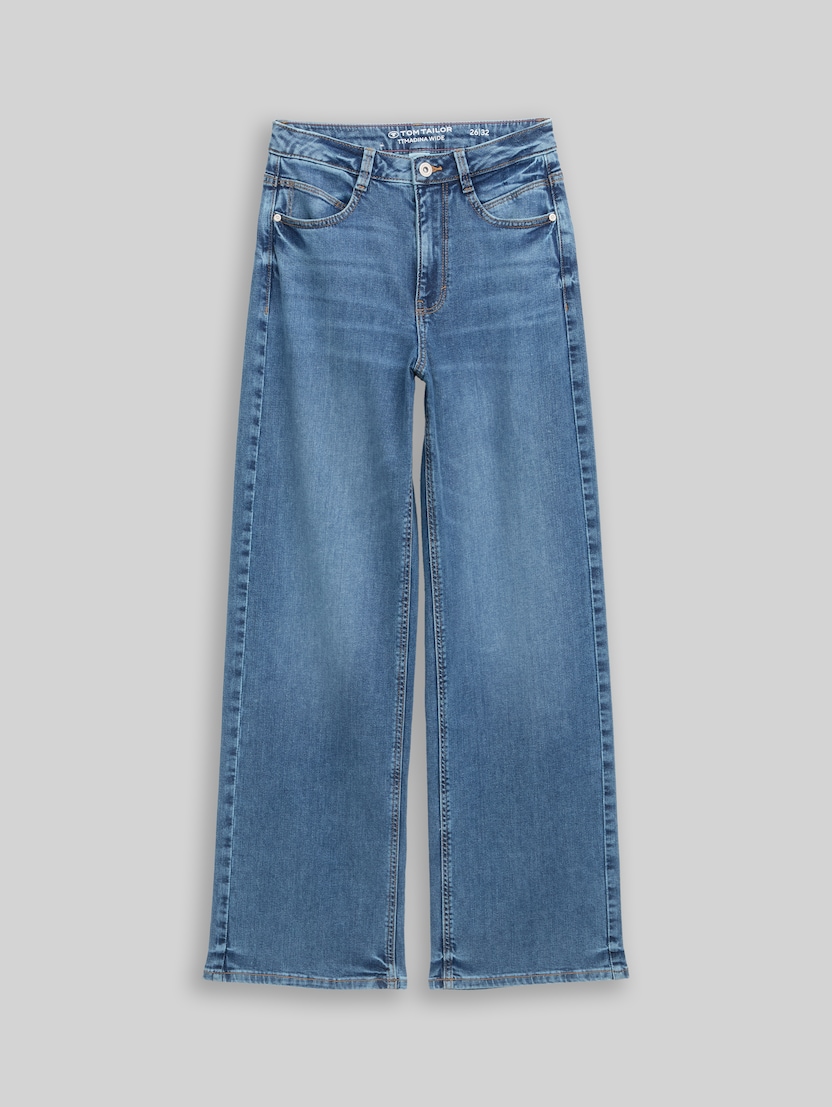 TTMADINA WIDE jeans by Women, mid stone wash denim