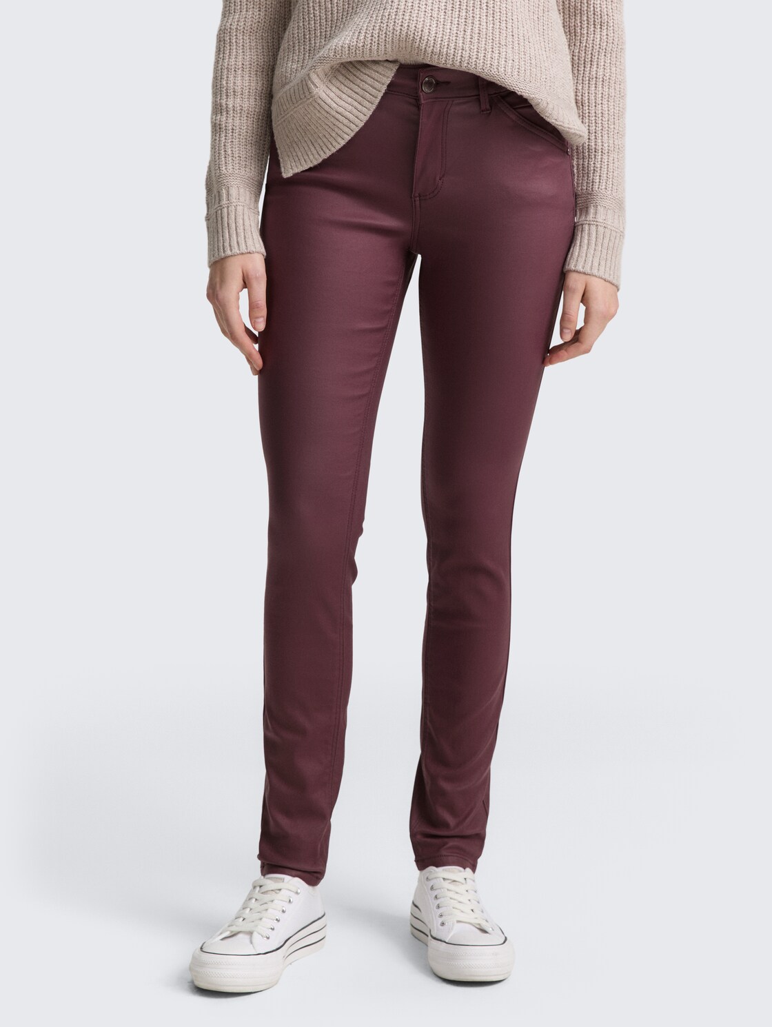Coated TTLUCIE SKINNY Jeans - Zinfandel Red - Ausschnitt Model-Vorderansicht