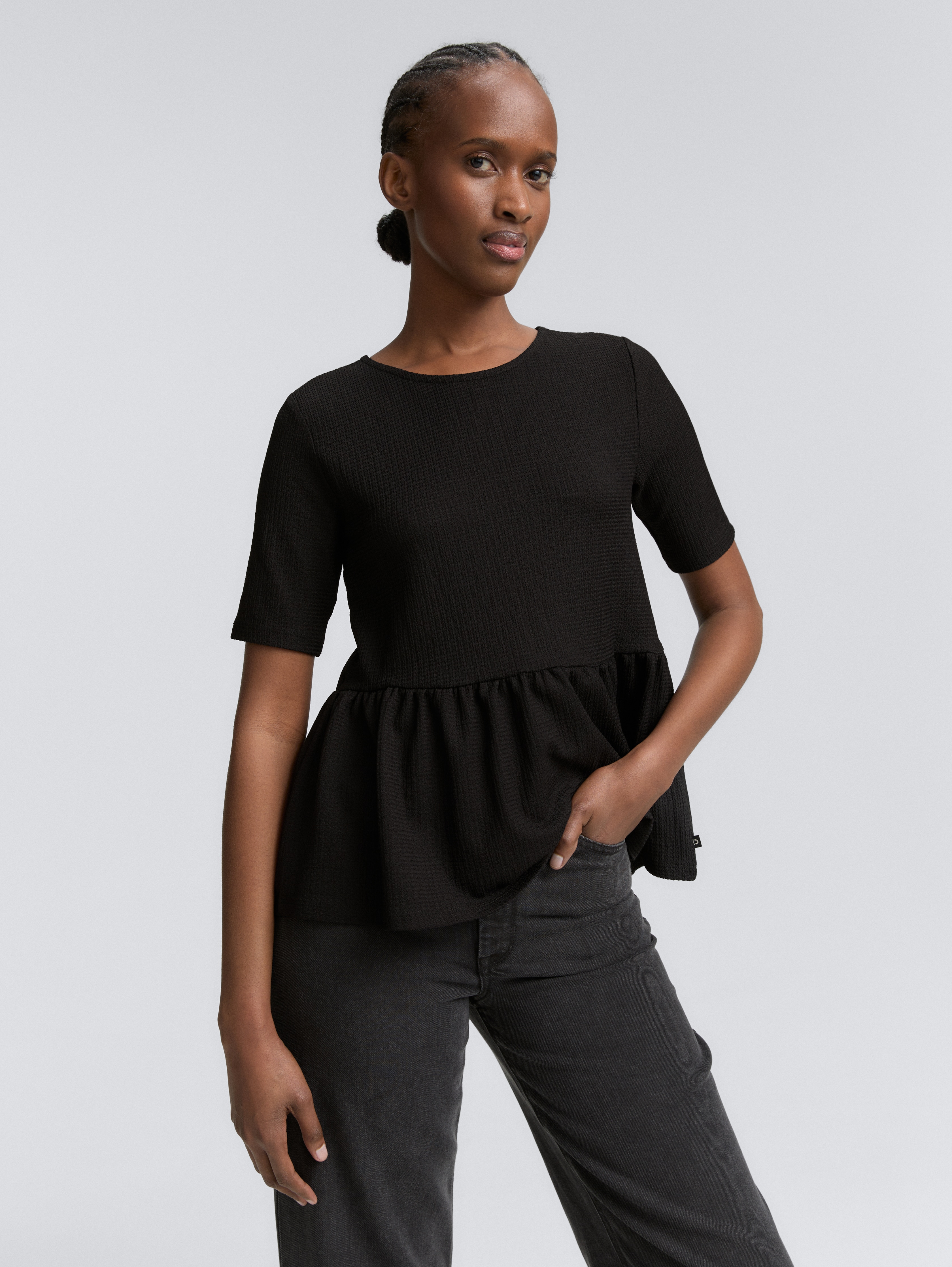 Jacquard T-Shirt mit Peplum von Denim Female, deep black