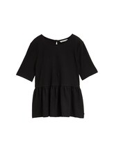 Selected, Jacquard T-shirt with peplum by Tom Tailor, black