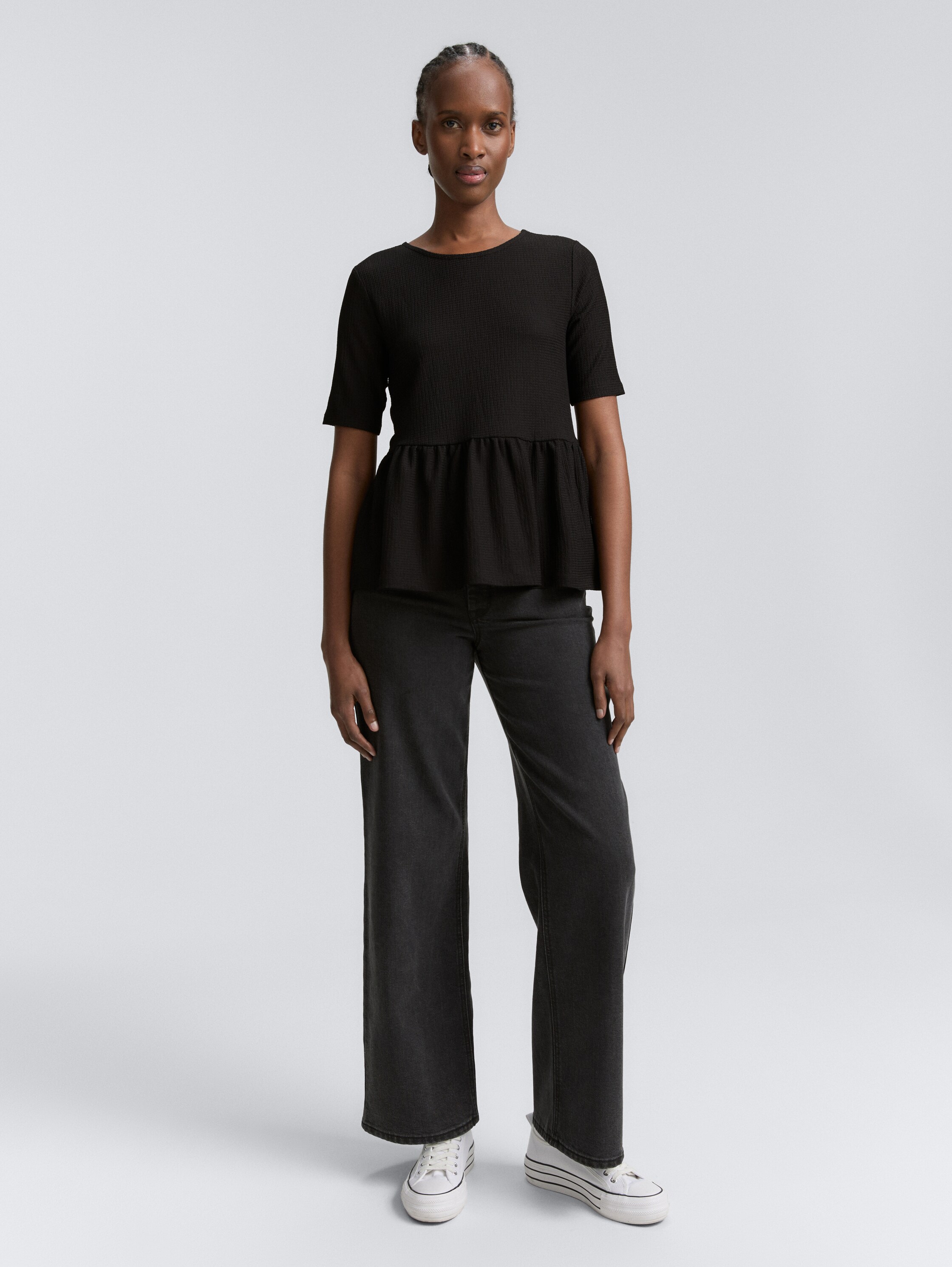 Jacquard T-shirt met peplum - deep_black_1 - 