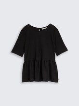 Jacquard T-Shirt mit Peplum - deep black - Vorder-Produkt-Ansicht