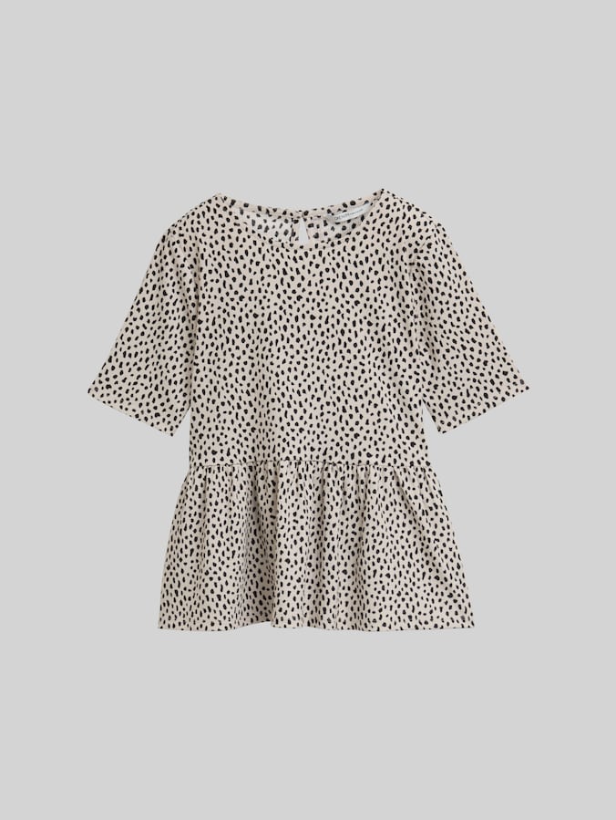 Jacquard T-Shirt mit Peplum von Denim Female, beige black dotted print