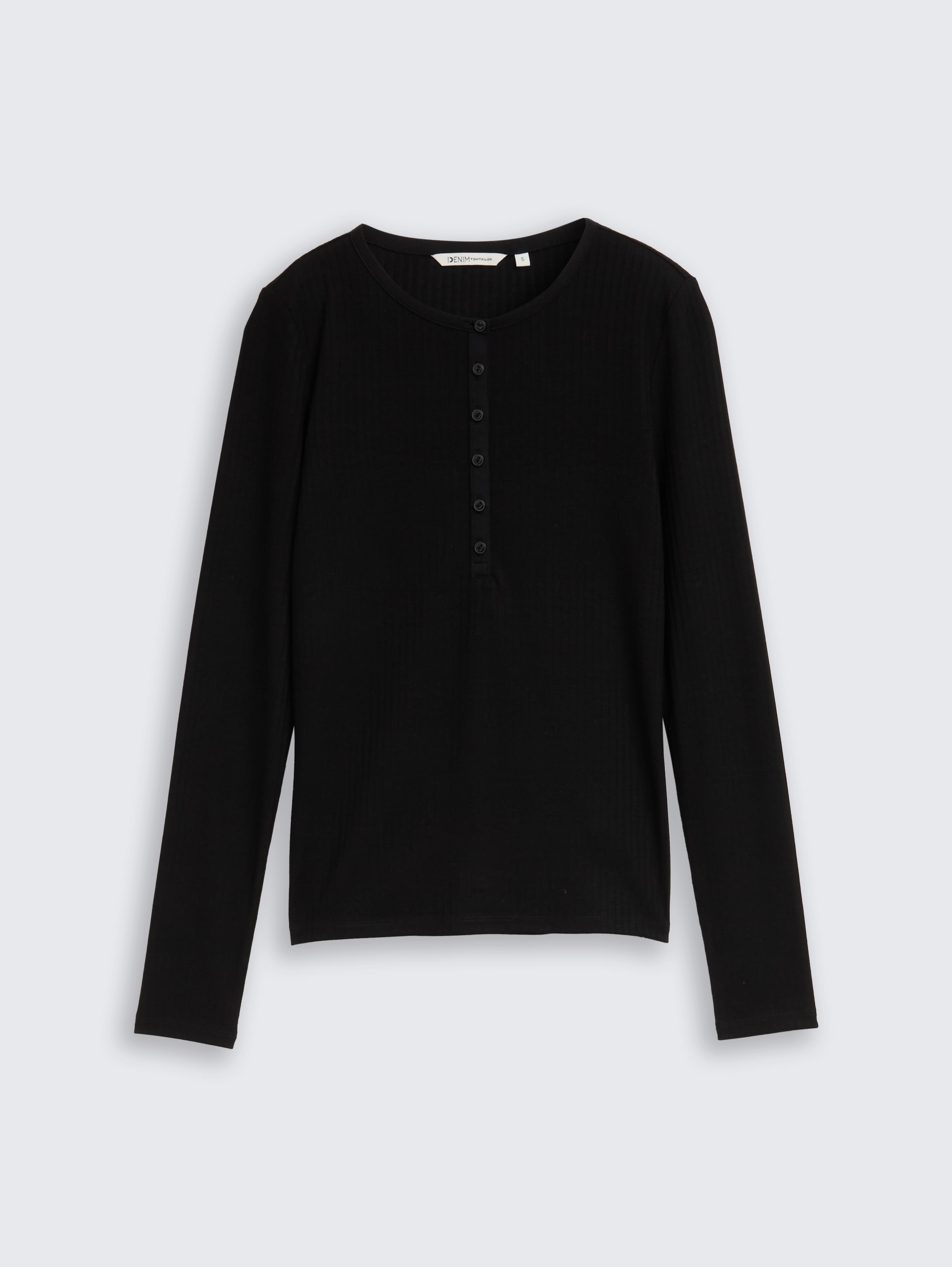 Ripp Henley Langarmshirt von Denim Female, deep black