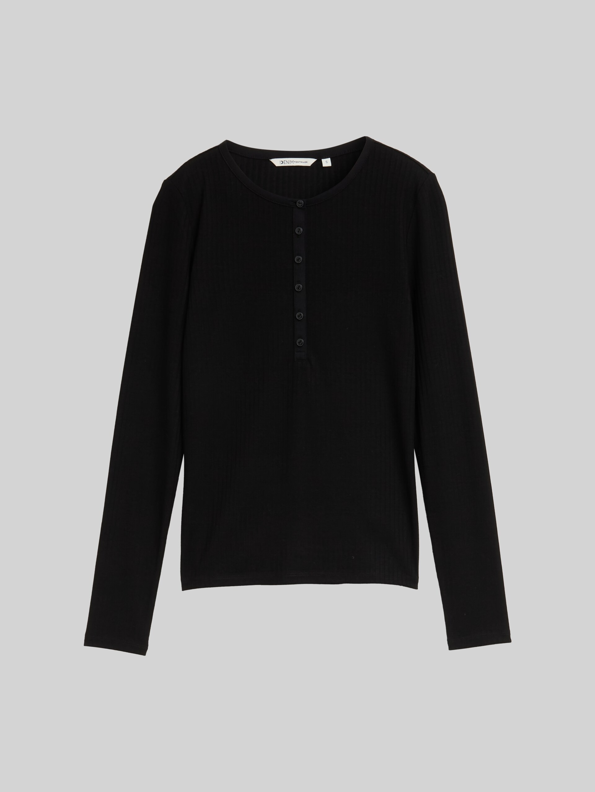 Ribbed Henley long sleeve shirt - deep black - Front product view
