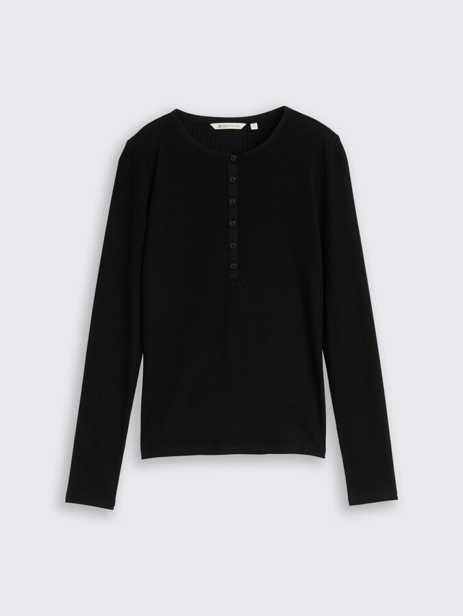 Ripp Henley Langarmshirt von Denim Female, deep black