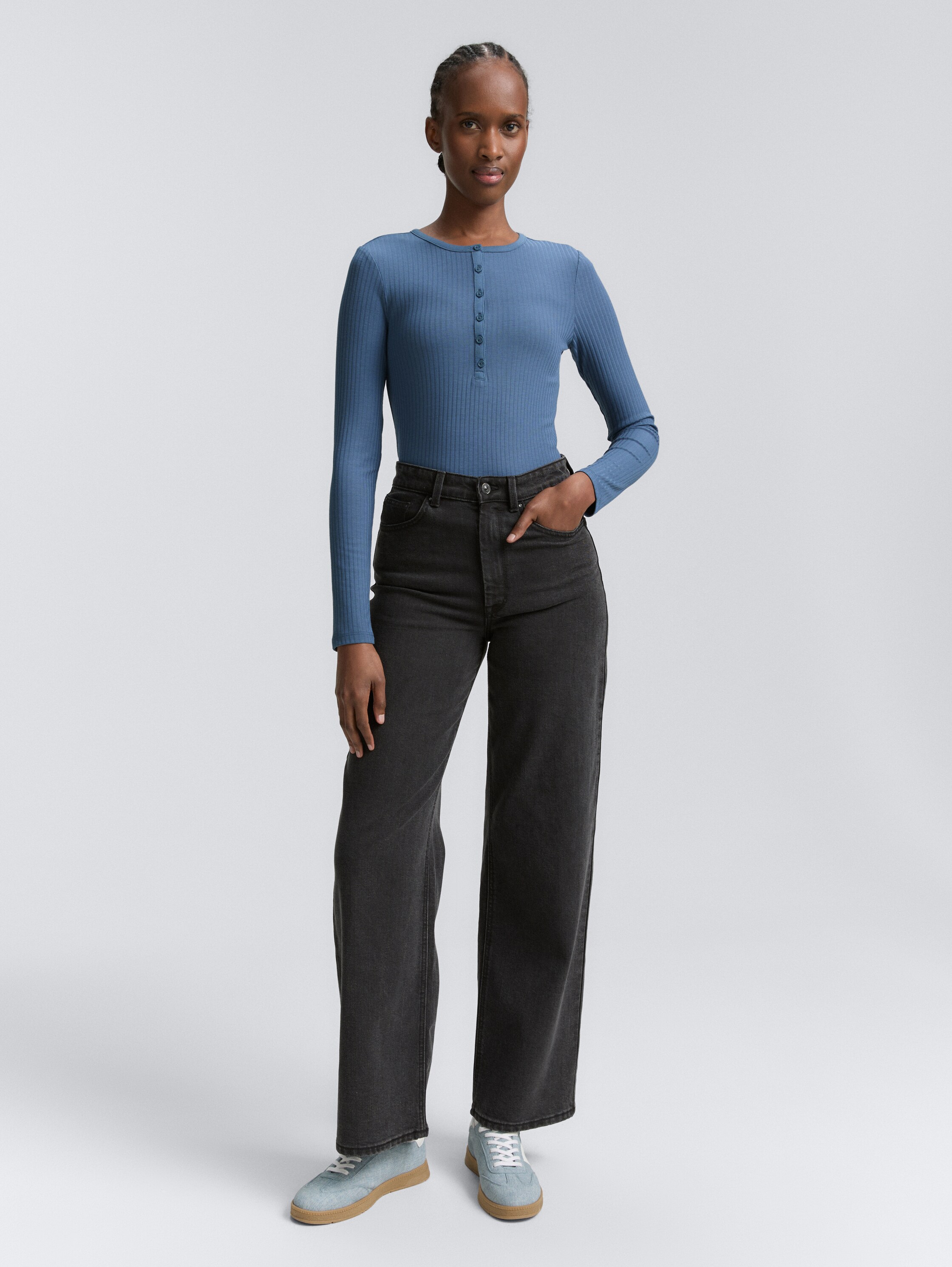 Chemise à manches longues Ripp Henley - dusty denim blue - Vue de face du modèle