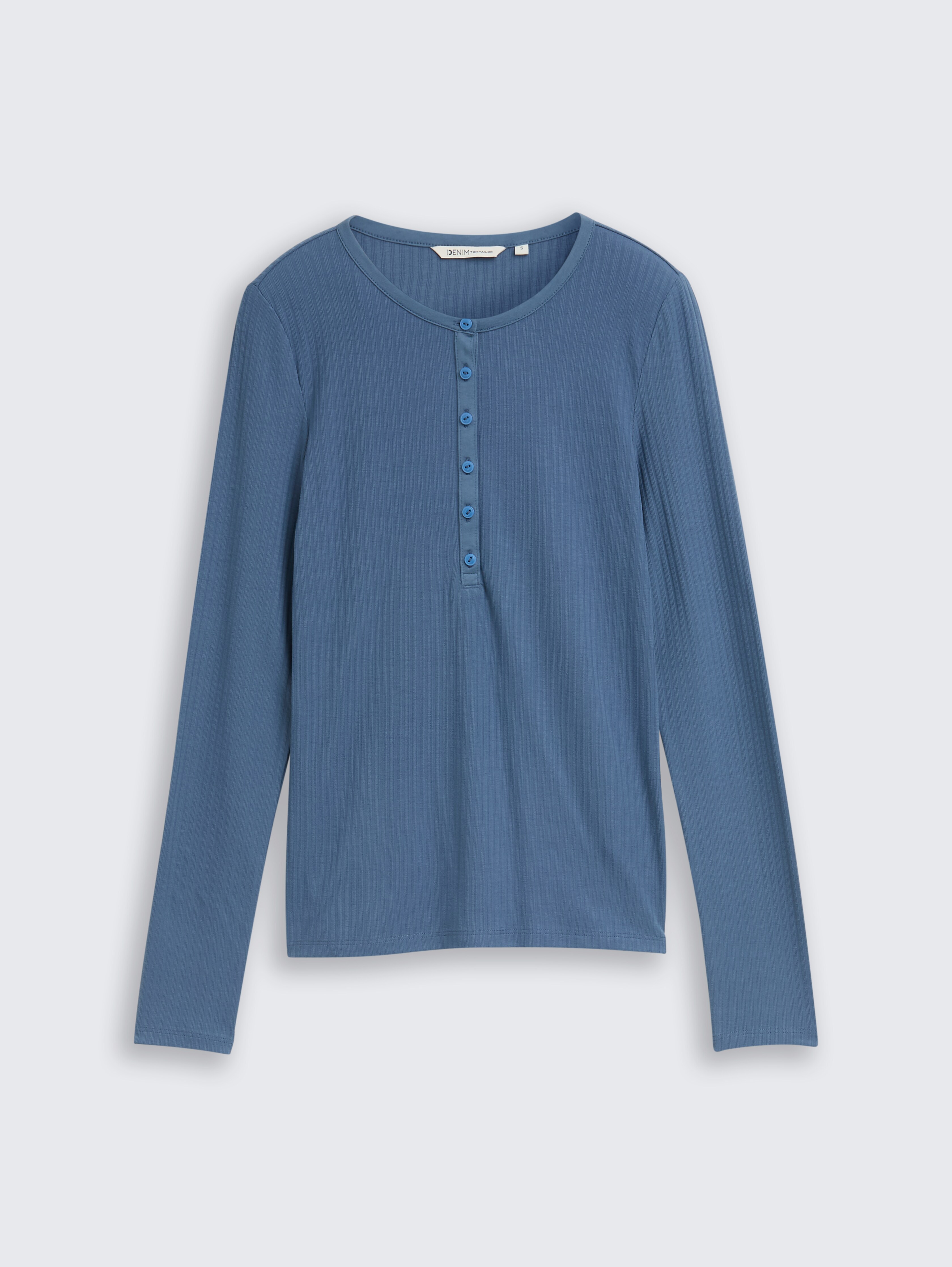 Ripp Henley Langarmshirt von Denim Female, dusty denim blue