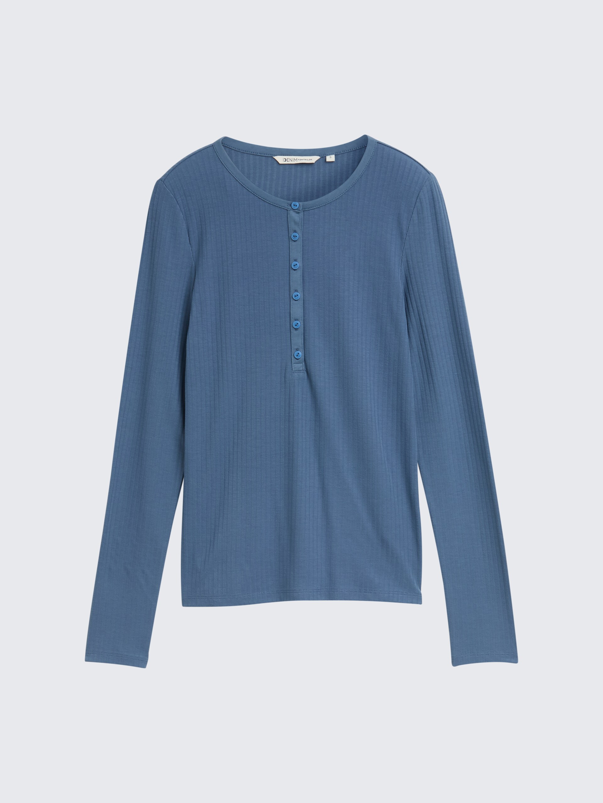 Ripp Henley Langarmshirt - dusty denim blue - Vorder-Produkt-Ansicht