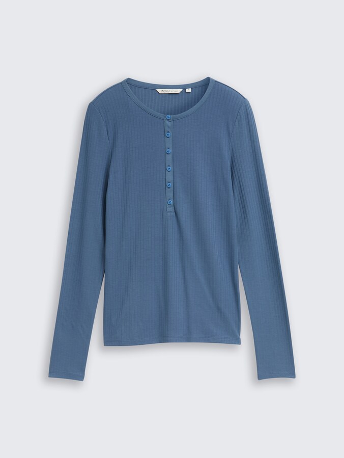 Ripp Henley Langarmshirt von Denim Female, dusty denim blue