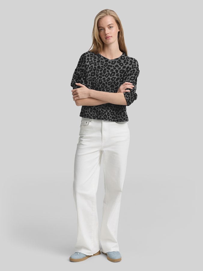 Sweatshirt mit 7/8-Arm von Denim Female, dark grey black leo