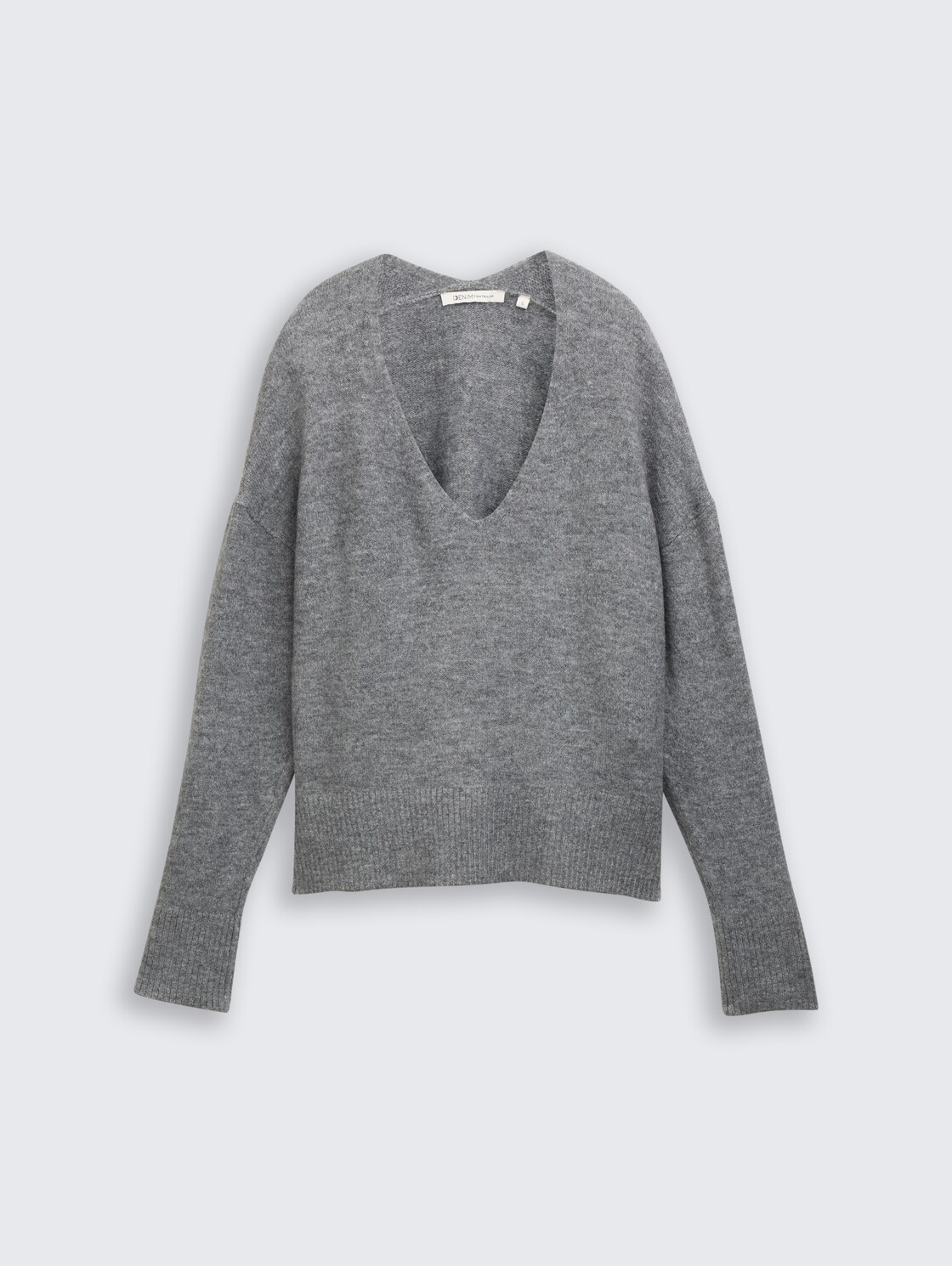 Relaxed Fit Strickpullover mit V-Ausschnitt - Stormy Gray Melange
