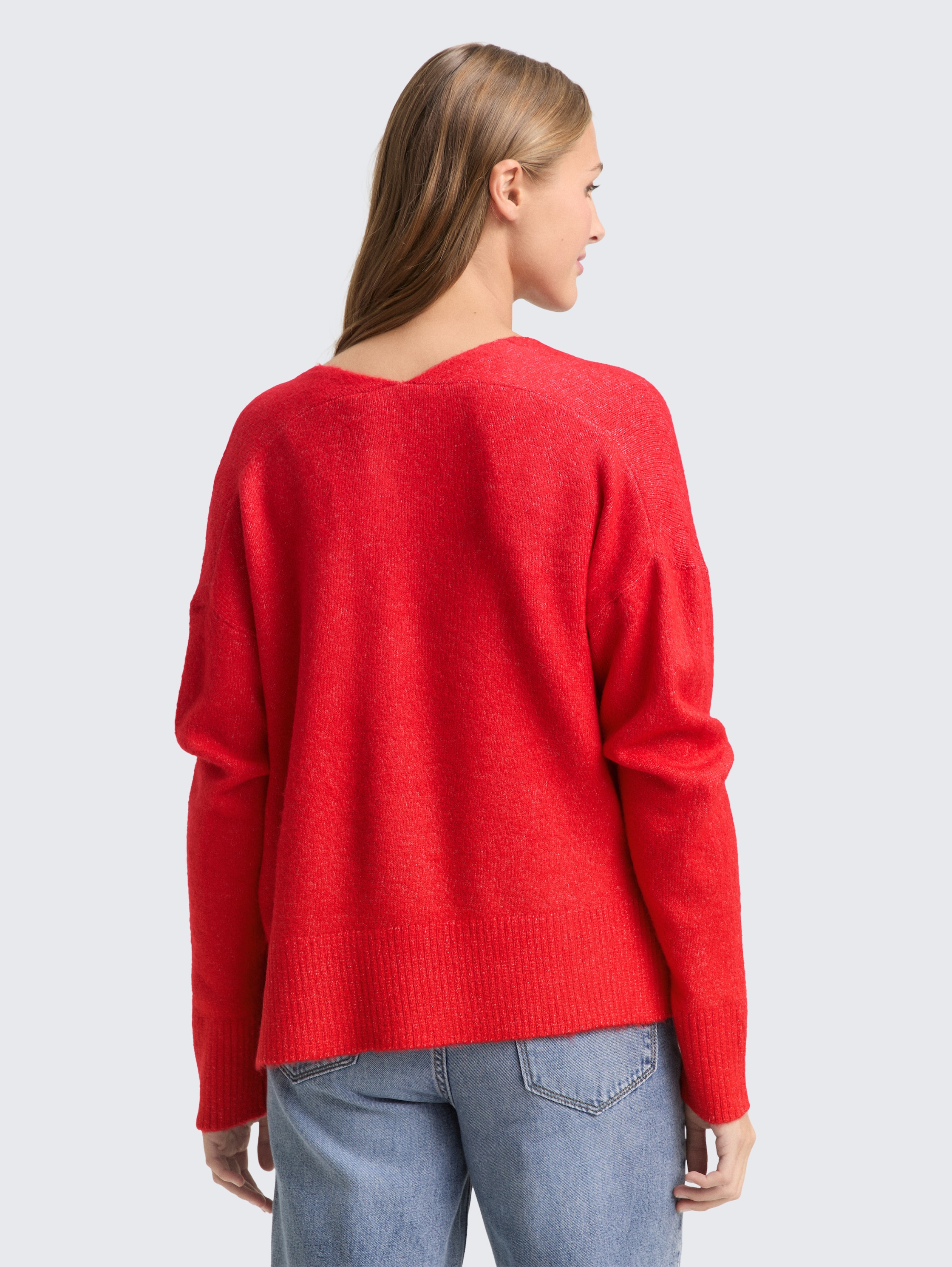 Relaxed Fit Strickpullover mit V-Ausschnitt - brilliant_red - 