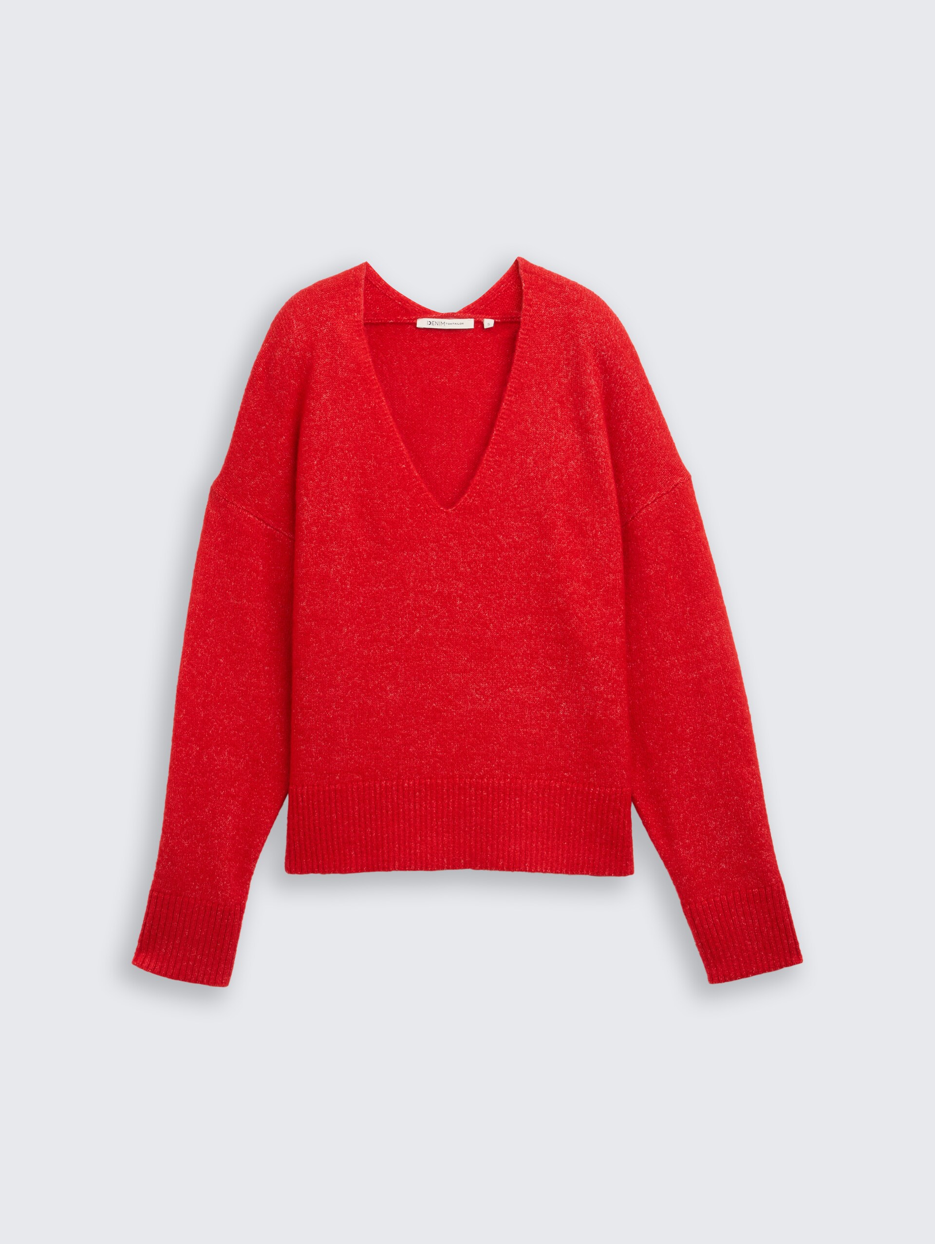 Relaxed Fit Strickpullover mit V-Ausschnitt - brilliant red