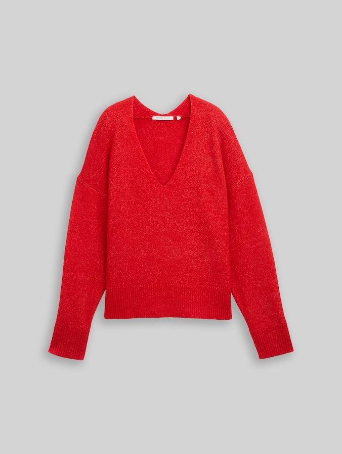 Pull en maille coupe décontractée avec encolure en V par Denim Female, brilliant red