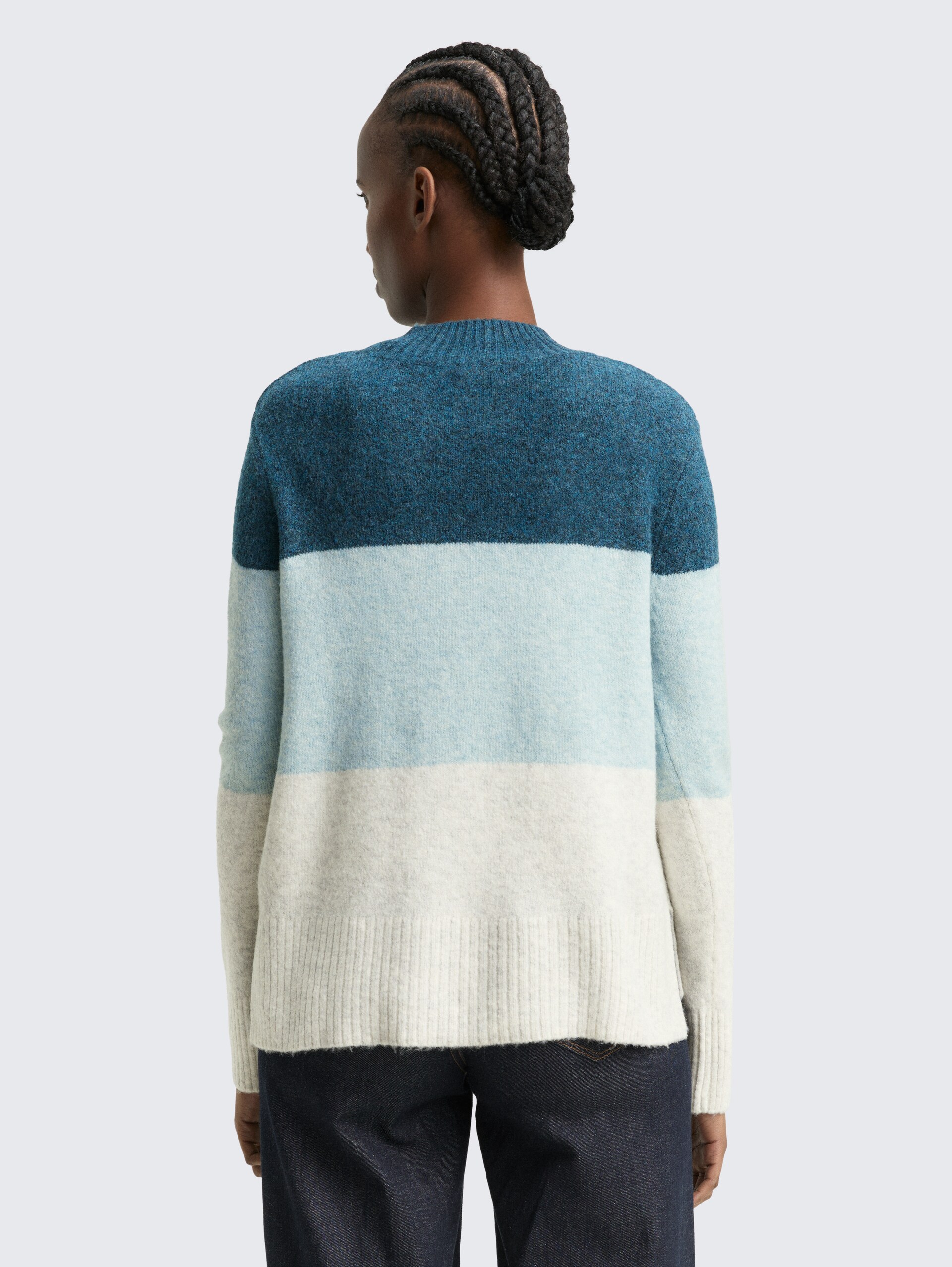 Strickpullover mit Colour Blocking - petrol mint beige colorblock
