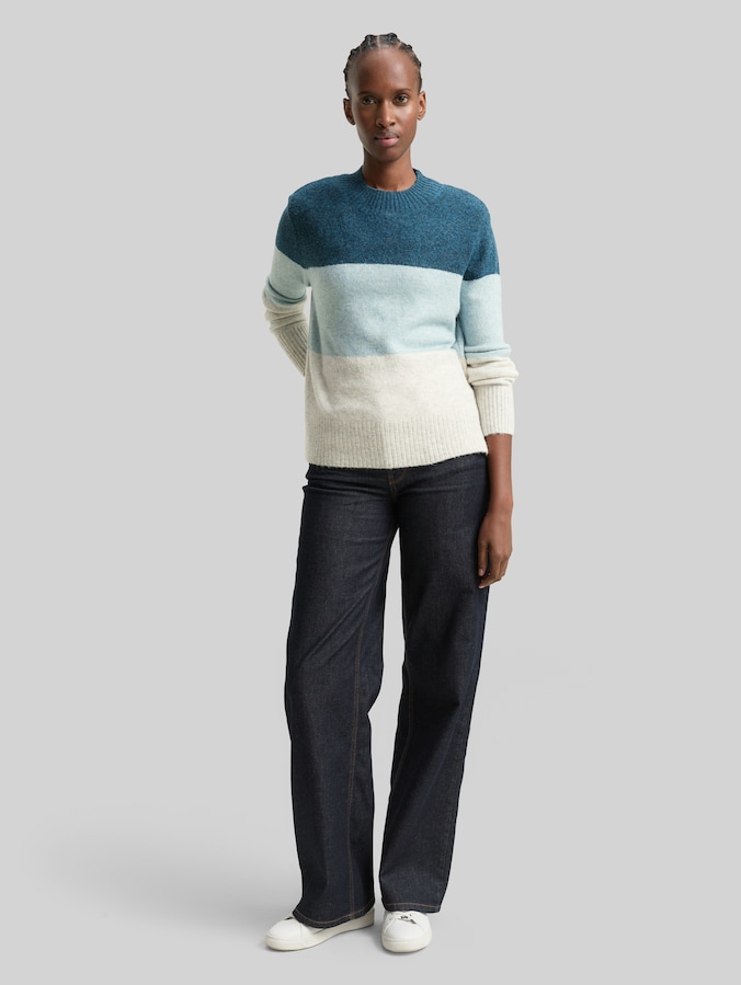 Gebreide trui met colour blocking door Denim Female, petrol mint beige colorblock