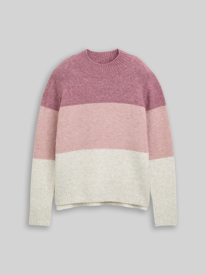 Gebreide trui met colour blocking door Denim Female, rose beige colorblock
