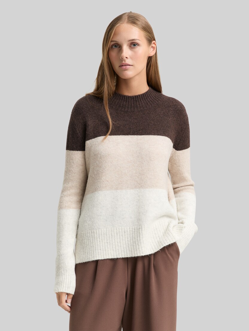 Knitted jumper with colour blocking by Denim Female, brown camel colorblock