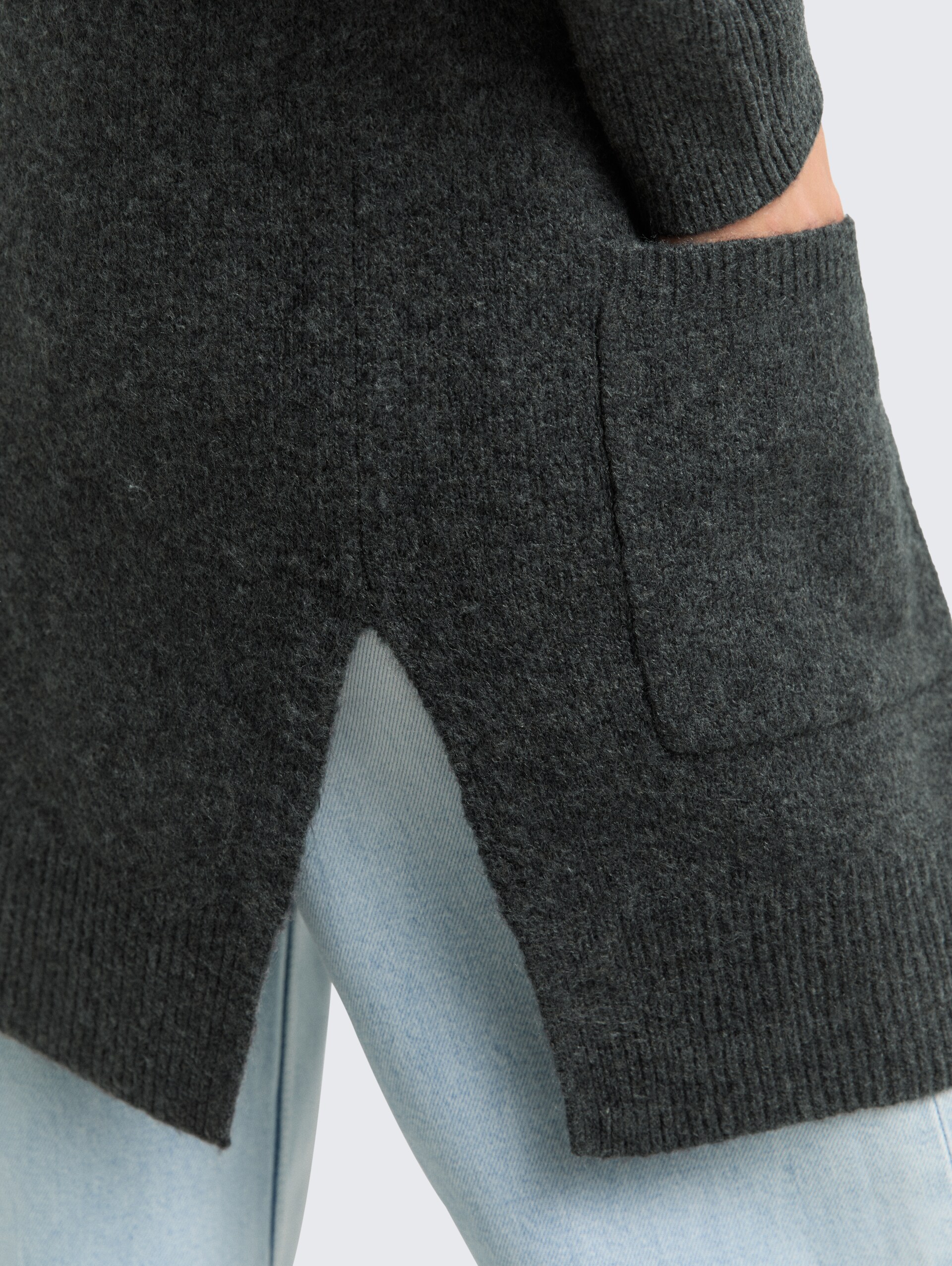 Cardigan mit Kapuze - Shale Grey Melange - Detail-Model-Ansicht