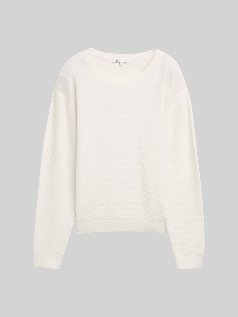 Round-neck knitted jumper by Denim Female, off white
