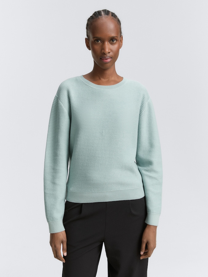Knitted jumper with round neckline by Denim Female, Silver Cloud Blue