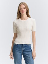 Pull en maille à côtes - off white - Découpe Vue de face du modèle