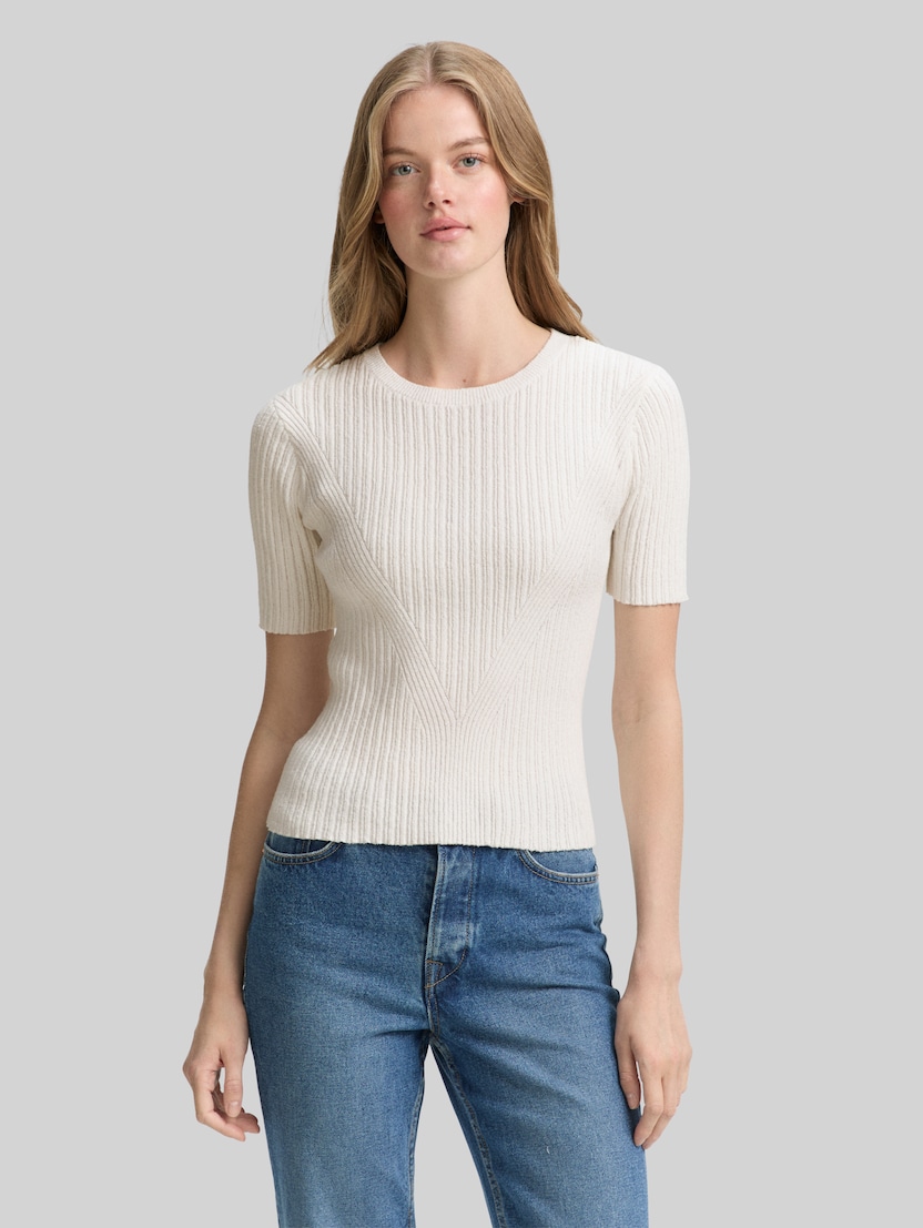 Gebreide trui met ribbelstructuur door Denim Female, off white
