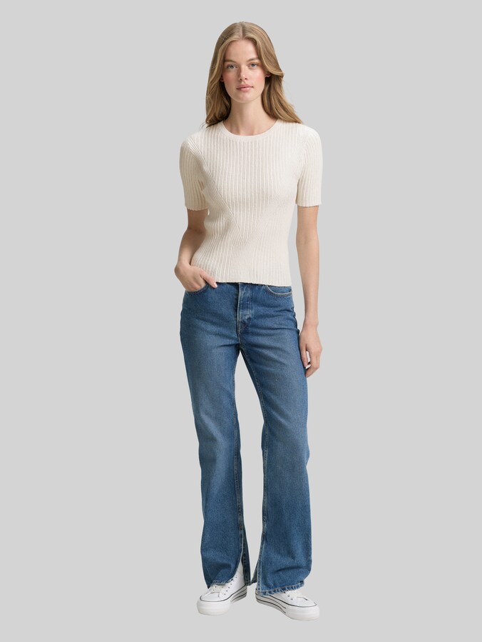 Gebreide trui met ribbelstructuur door Denim Female, off white
