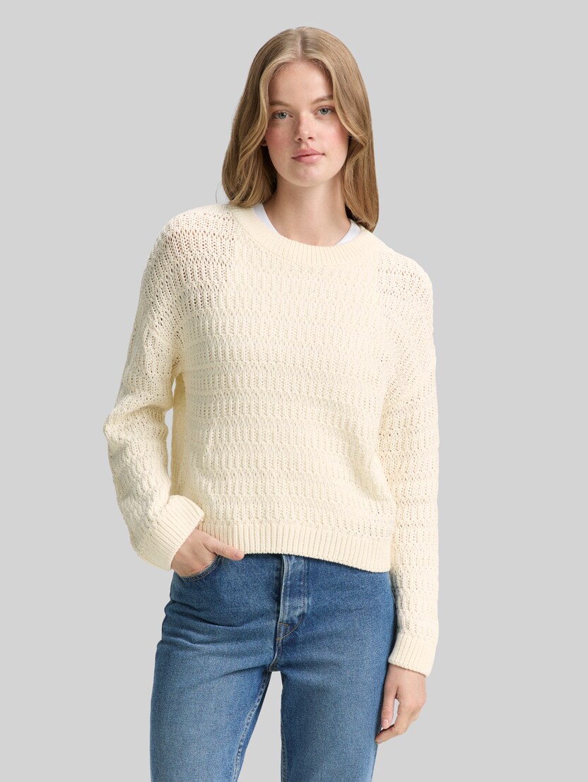 Gebreide trui met relaxte pasvorm door Denim Female, off white