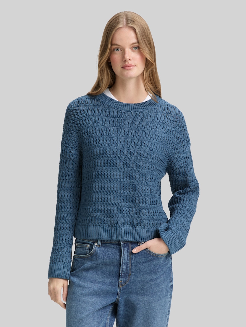 Relaxed-fit knitted jumper by Denim Female, dusty denim blue