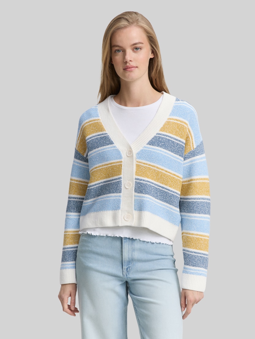 Relaxed Fit Cardigan mit Streifenmuster von Denim Female, blue yellow stripe
