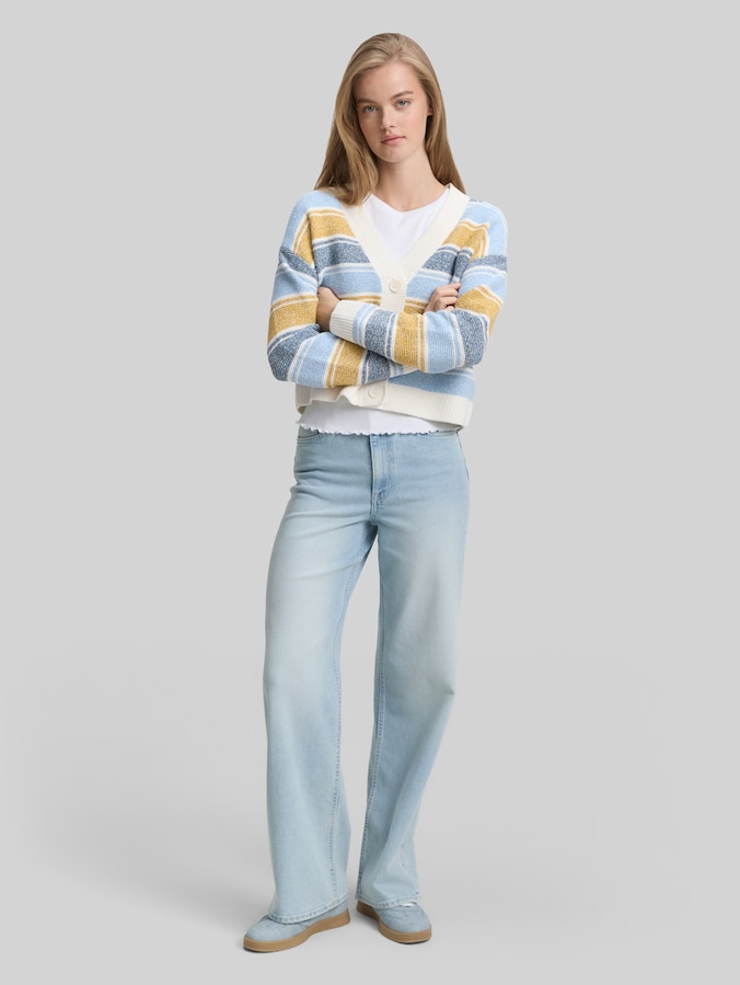 Relaxed Fit Cardigan mit Streifenmuster von Denim Female, blue yellow stripe