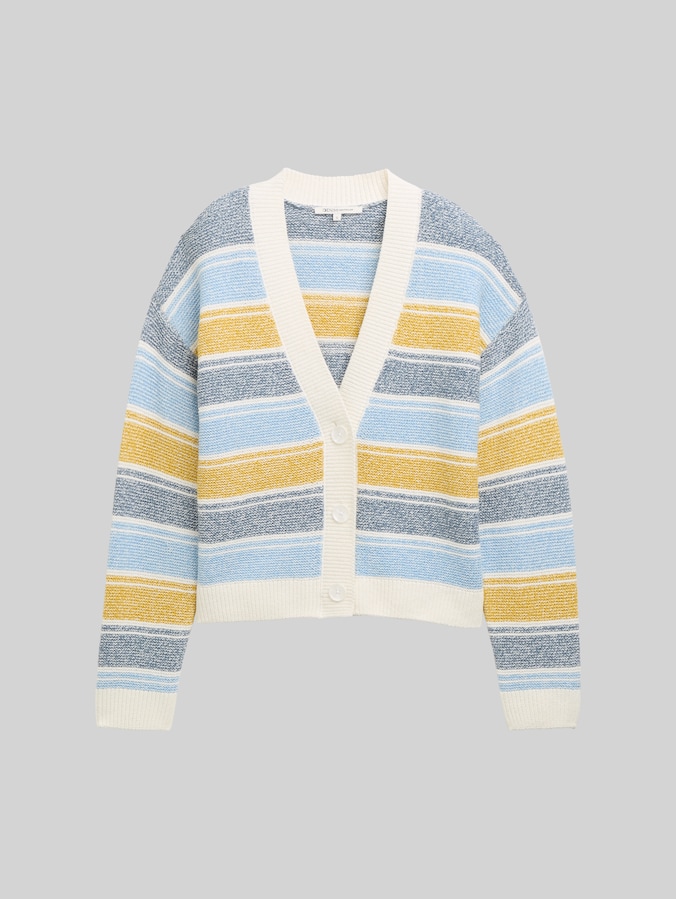 Cardigan Relaxed Fit avec motif à rayures par Denim Female, blue yellow stripe