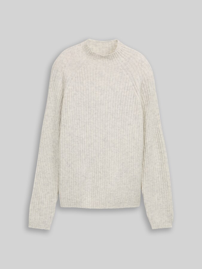 Relaxed Fit Strickpullover mit Stehkragen von Denim Female, Marble Beige Melange