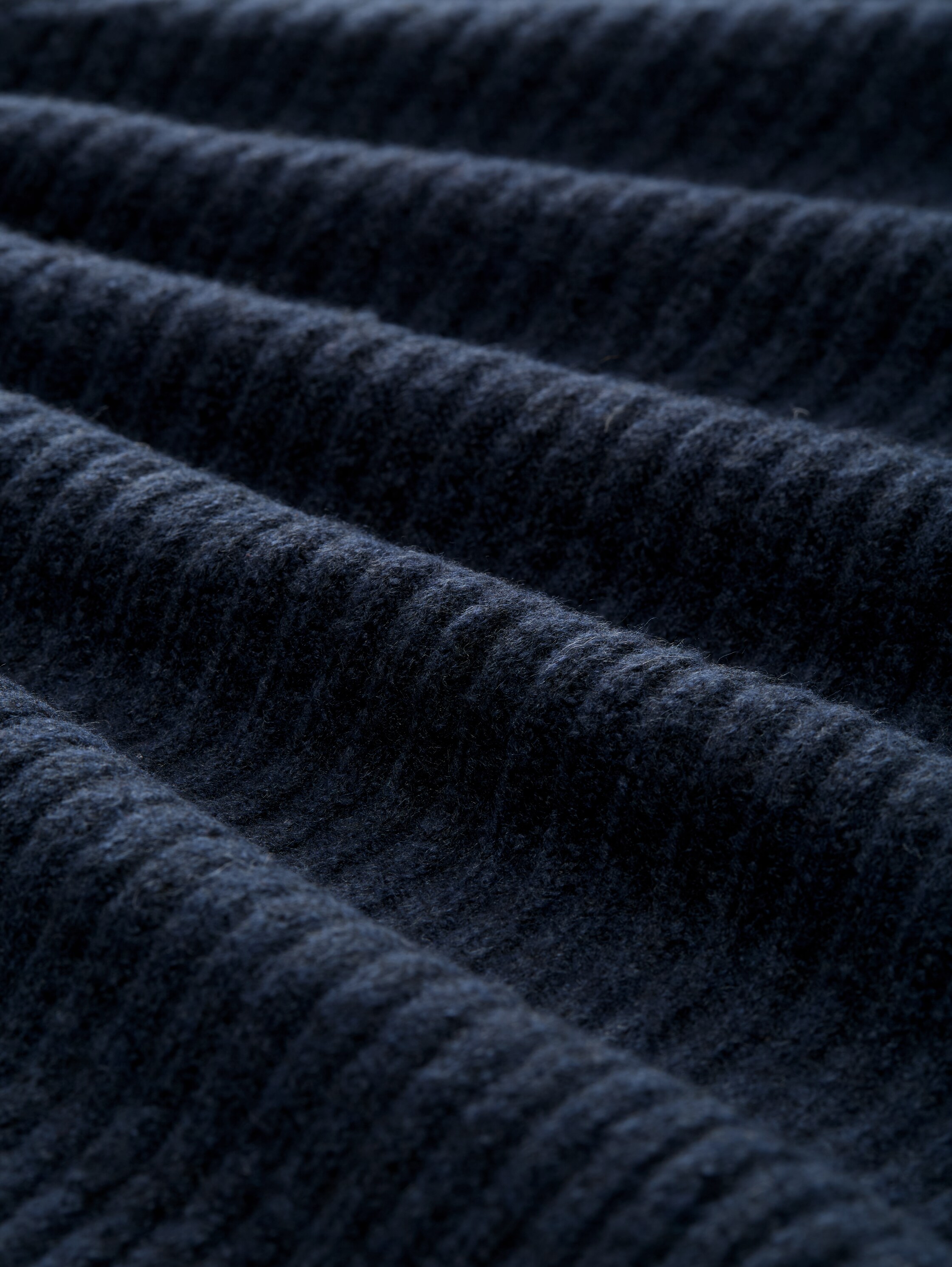 Relaxed Fit Strickpullover mit Stehkragen - Dark Blue Melange - Material-Ansicht