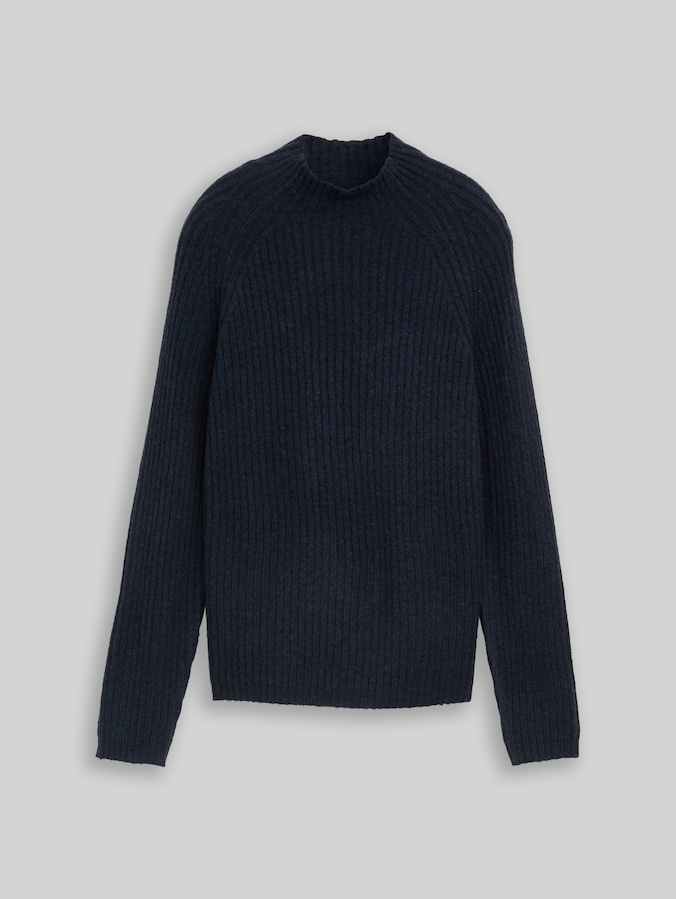 Relaxed Fit Strickpullover mit Stehkragen von Denim Female, Dark Blue Melange
