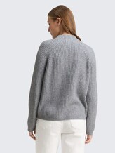 Relaxed Fit Strickpullover mit Stehkragen - Cement Grey Mélange
