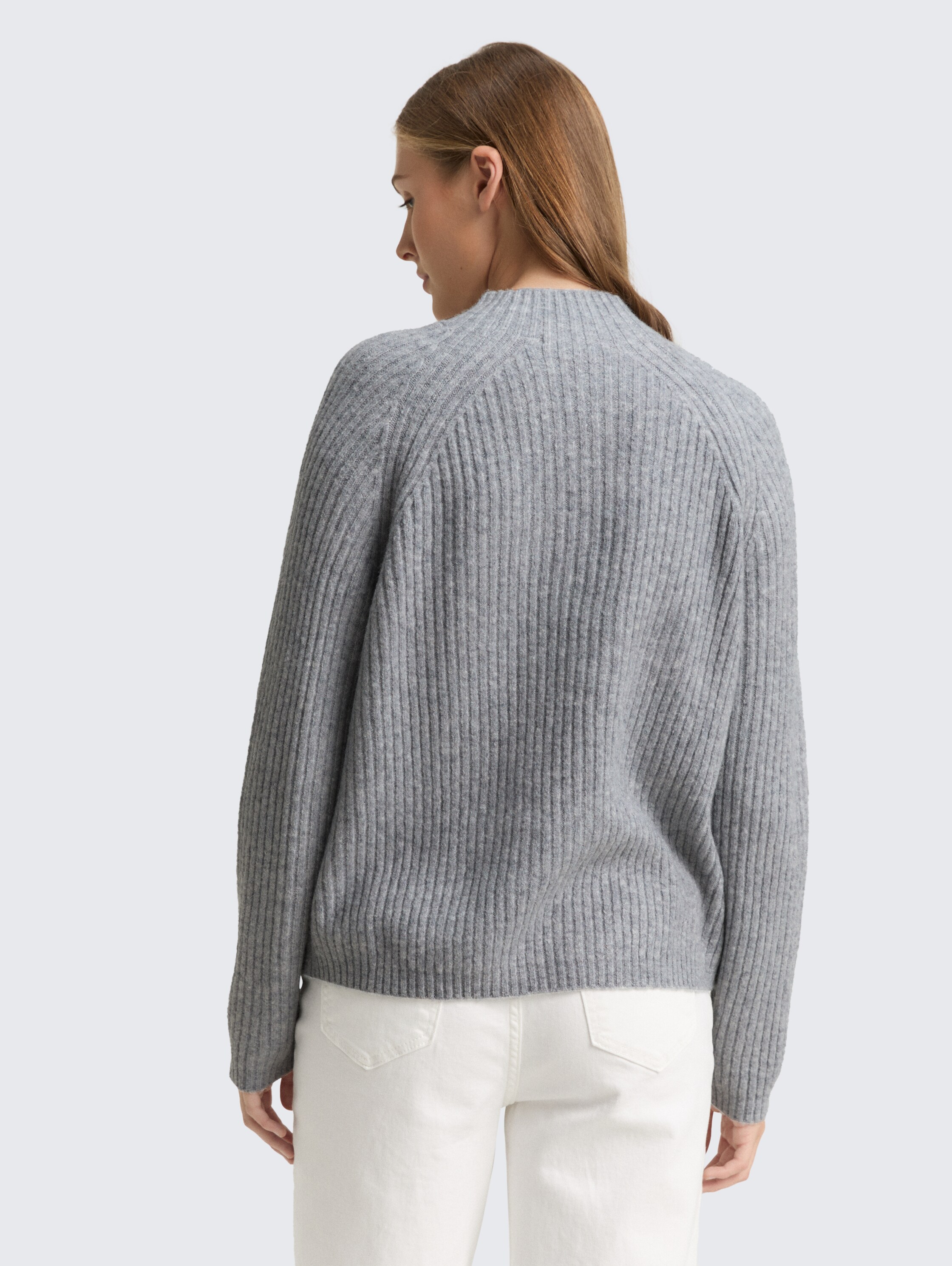 Relaxed fit knitted jumper with stand-up collar - cement_grey_mlange - 