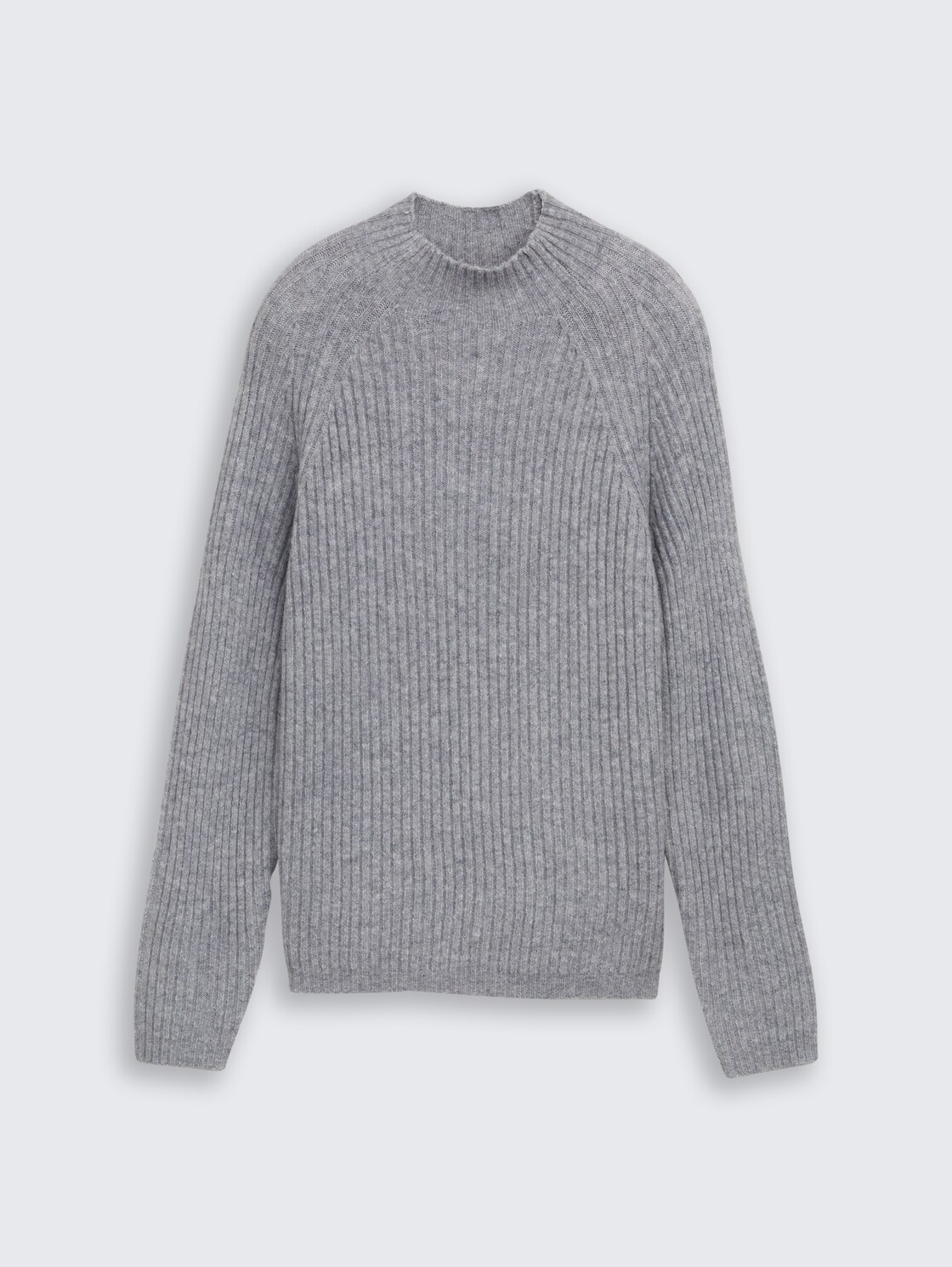 Relaxed Fit Strickpullover mit Stehkragen - Cement Grey Mélange