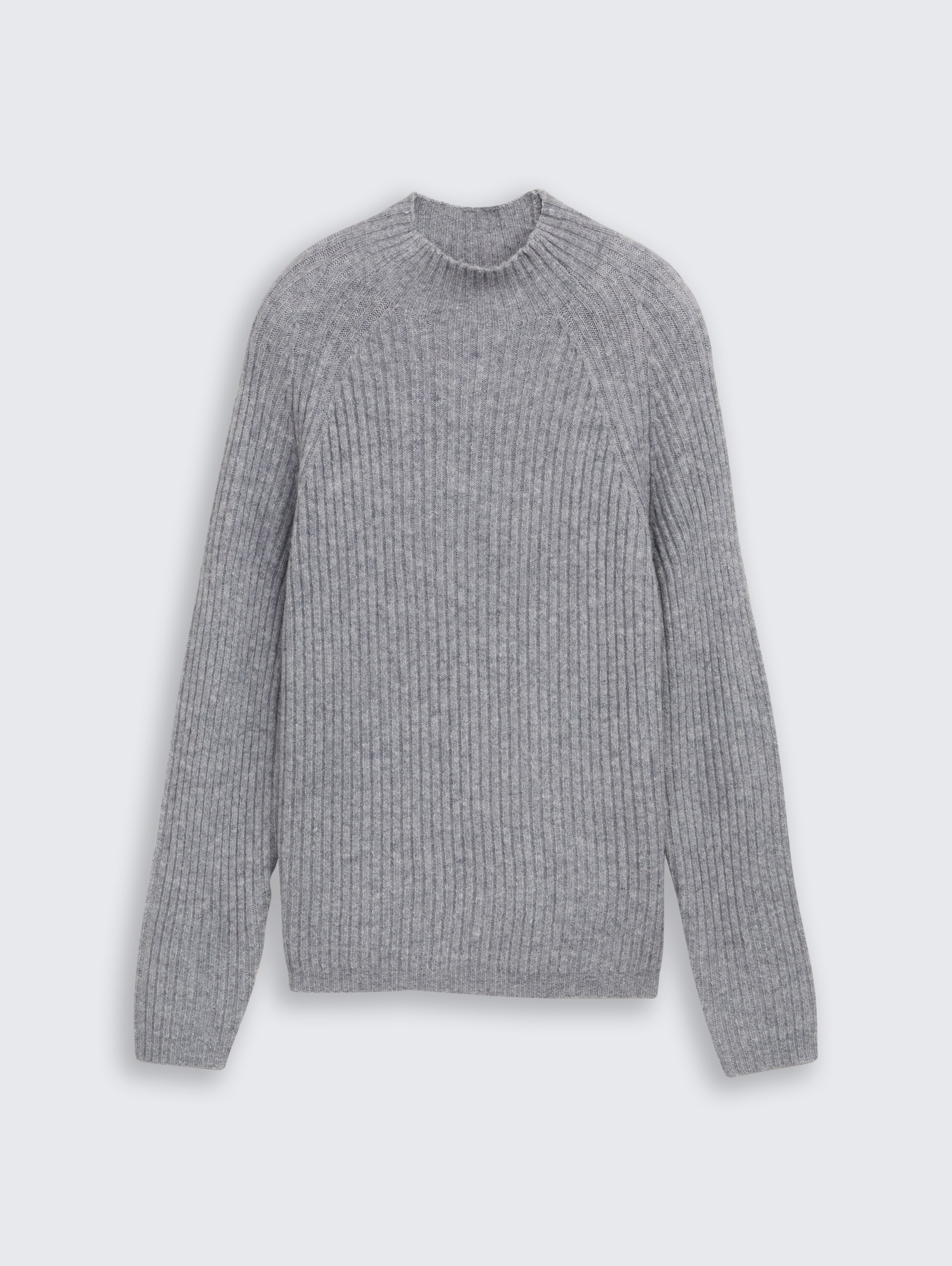 Relaxed fit knitted jumper with stand-up collar - cement_grey_mlange - 