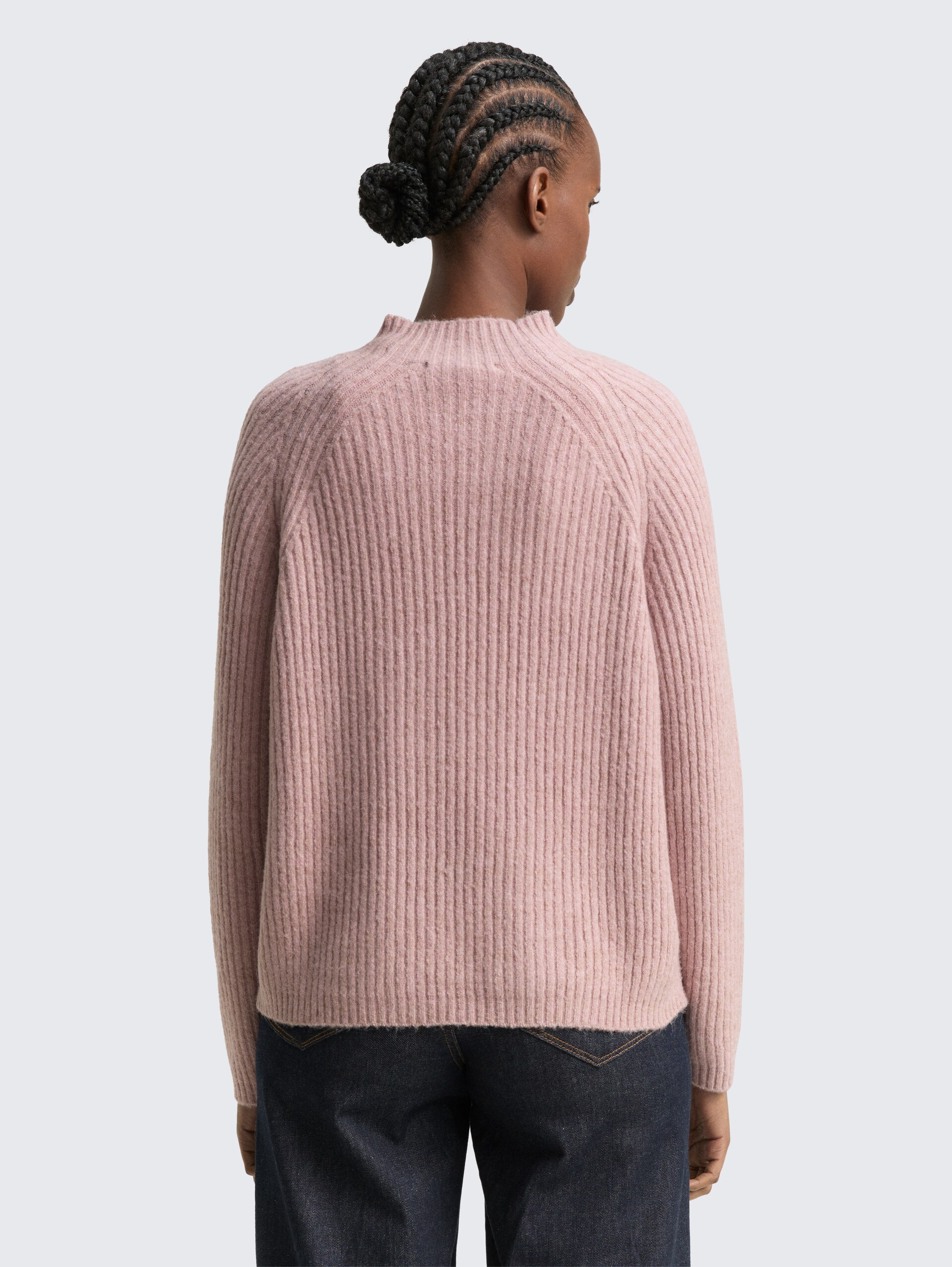 Relaxed Fit Strickpullover mit Stehkragen - Antique Rose Melange