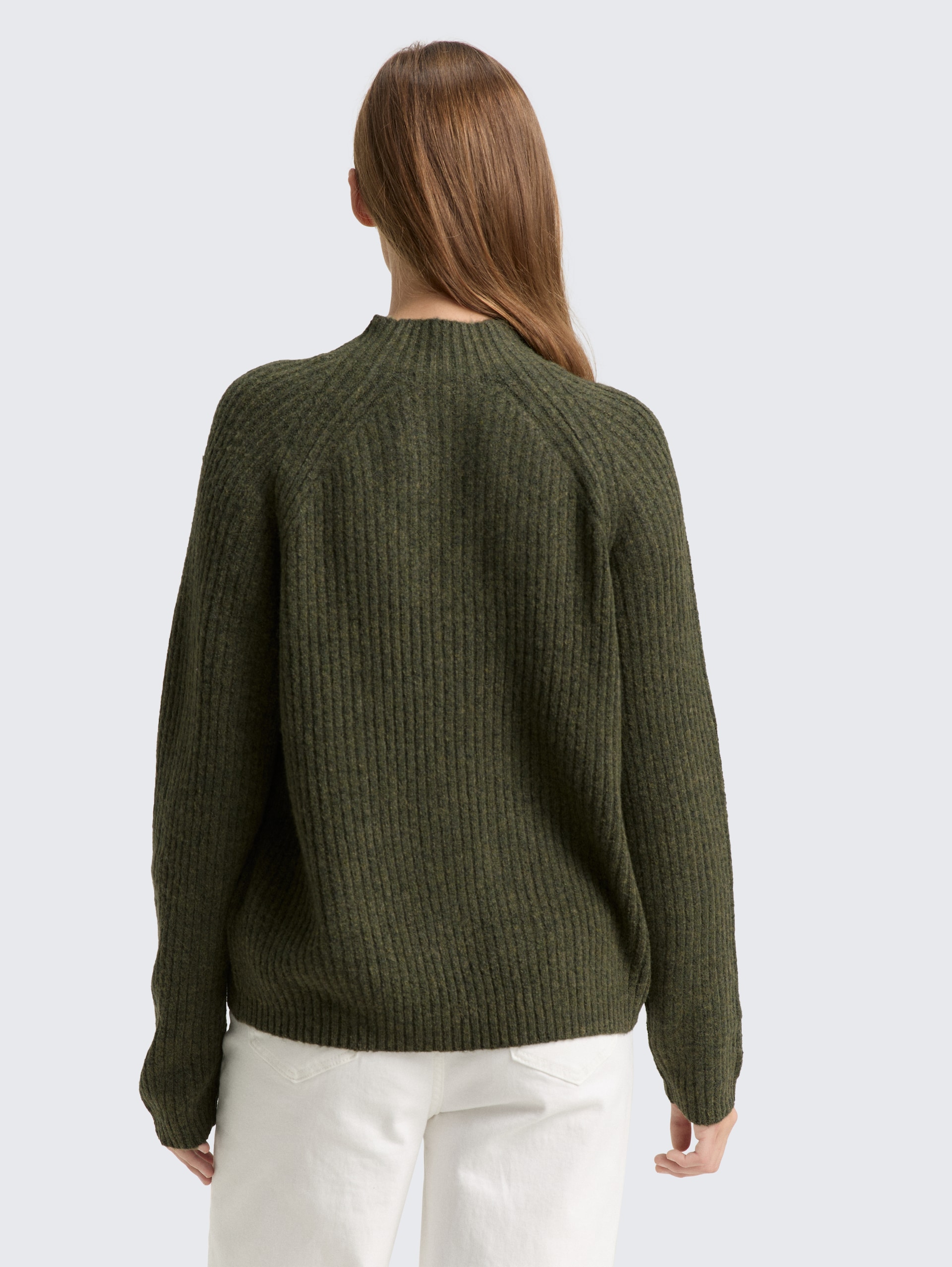 Relaxed Fit Strickpullover mit Stehkragen - grape leaf green melange