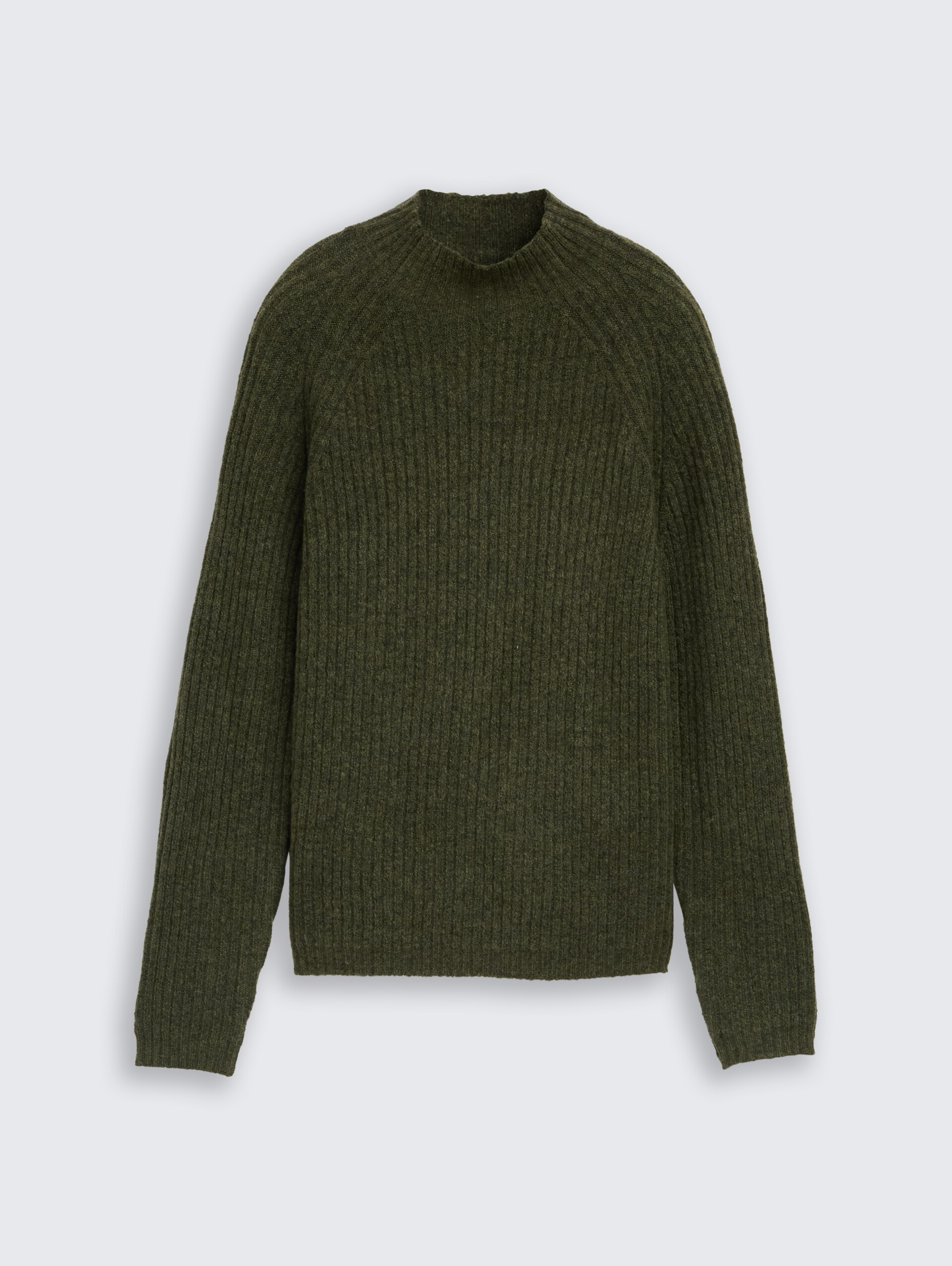 Relaxed Fit Strickpullover mit Stehkragen - grape leaf green melange