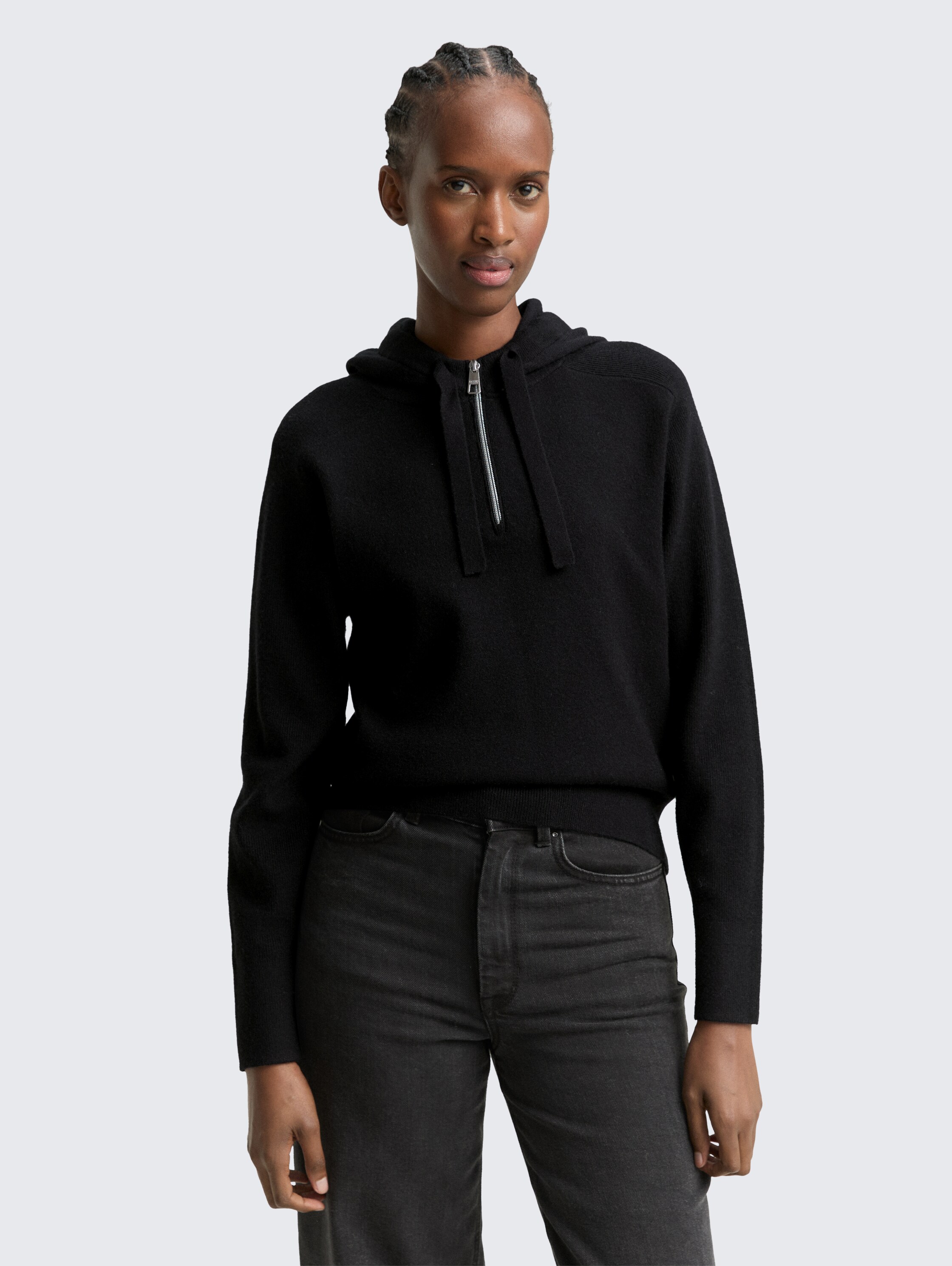 Hoodie Strickpullover mit Reißverschluss - deep_black_1 - 