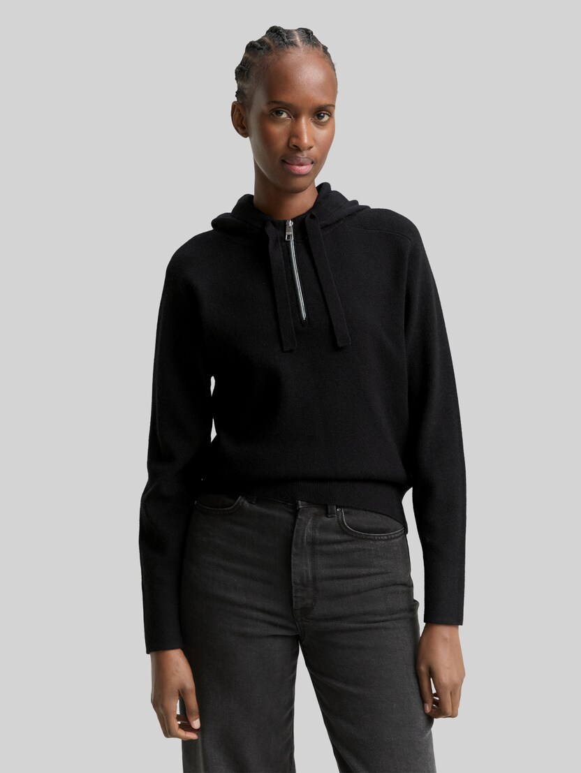 Hoodie Strickpullover mit Reißverschluss von Denim Female, deep black