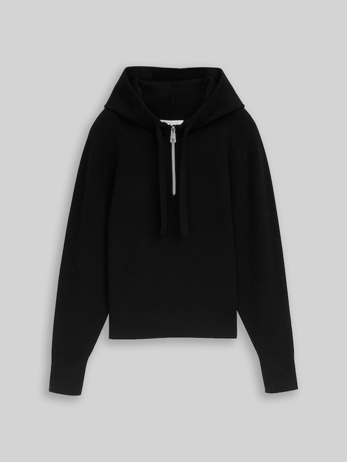 Hoodie Strickpullover mit Reißverschluss von Denim Female, deep black