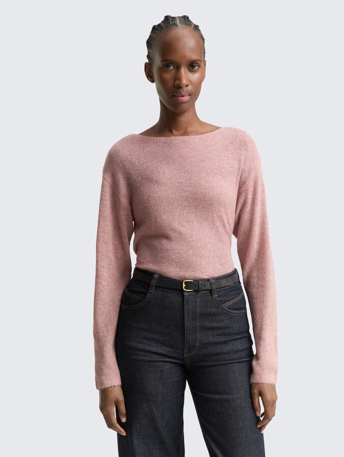 Gebreide trui met boothals door Denim Female, Antique Rose Melange