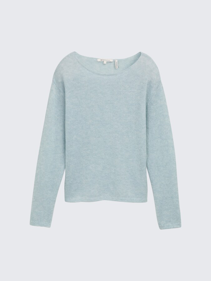 Strickpullover mit U-Boot-Ausschnitt von Denim Female, Silver Cloud Blue Melange